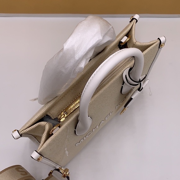 Michael Kors Mirella Small Shopper Top Zip Crossbody Bag Optic White MK NWT - Picture 10 of 16